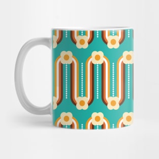 Retro Waves and Flowers, Teal, Orange, Chocolate Mug